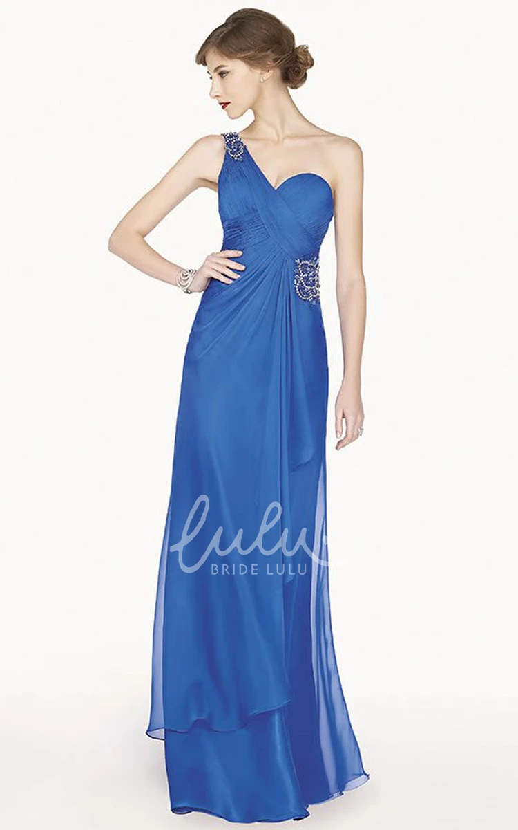 Chiffon Crystal Strap Prom Dress with Side Drape and Keyhole Back Modern Formal Dress