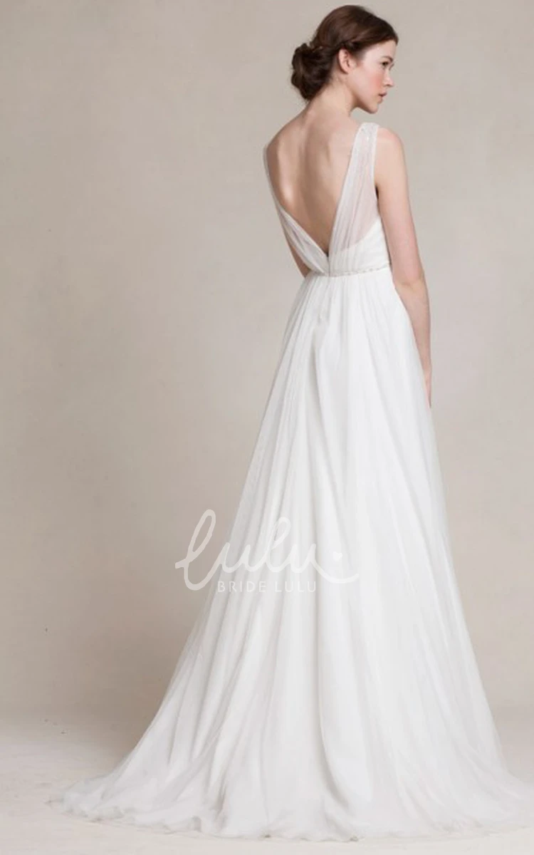 Sleeveless Tulle A-Line Wedding Dress with V-Neck and Jeweled Embellishments