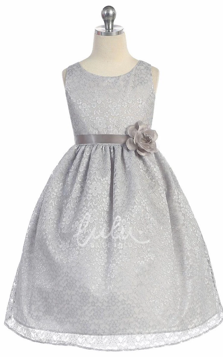 Tiered Lace Tea-Length Floral Dress for Flower Girls