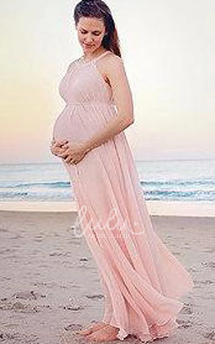 Pink Maternity Beach Bridesmaid Dress Chiffon Long Flowy