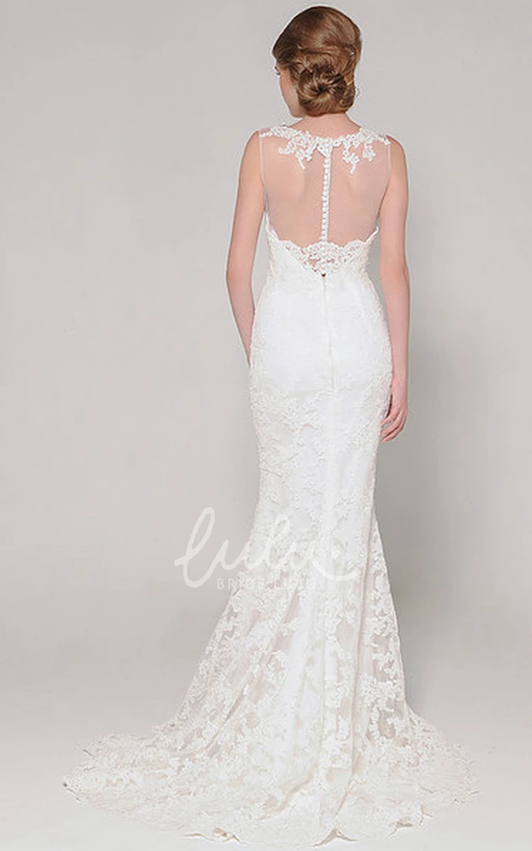 Illusion Sleeveless Lace Wedding Dress with Jewel Neckline Trumpet Style