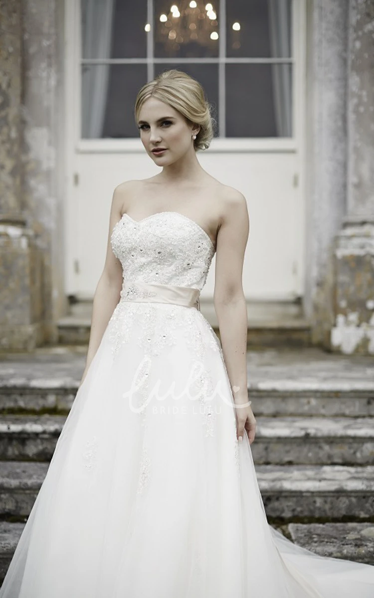 Strapless A-Line Wedding Dress with Appliques and Beading