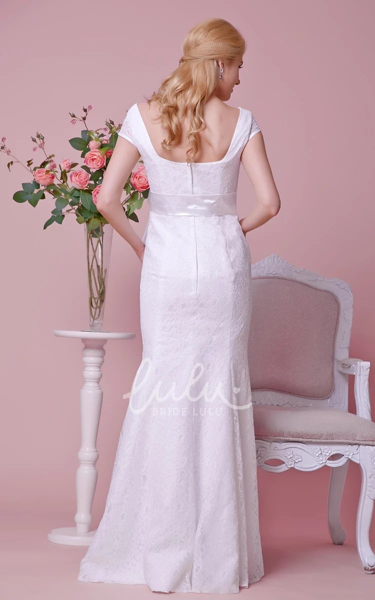 Maternity Lace Mermaid Wedding Dress Cap-Sleeve & Empire Waist