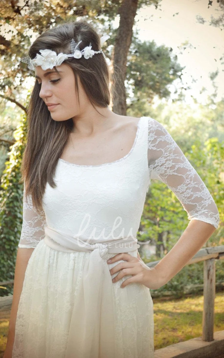 Boho Lace Floor-Length Wedding Dress with Half Sleeves