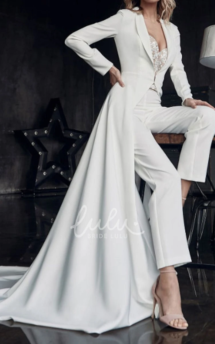 Satin Two-Piece Wedding Dress Sweetheart Sleeves Sexy Western Jumpsuit
