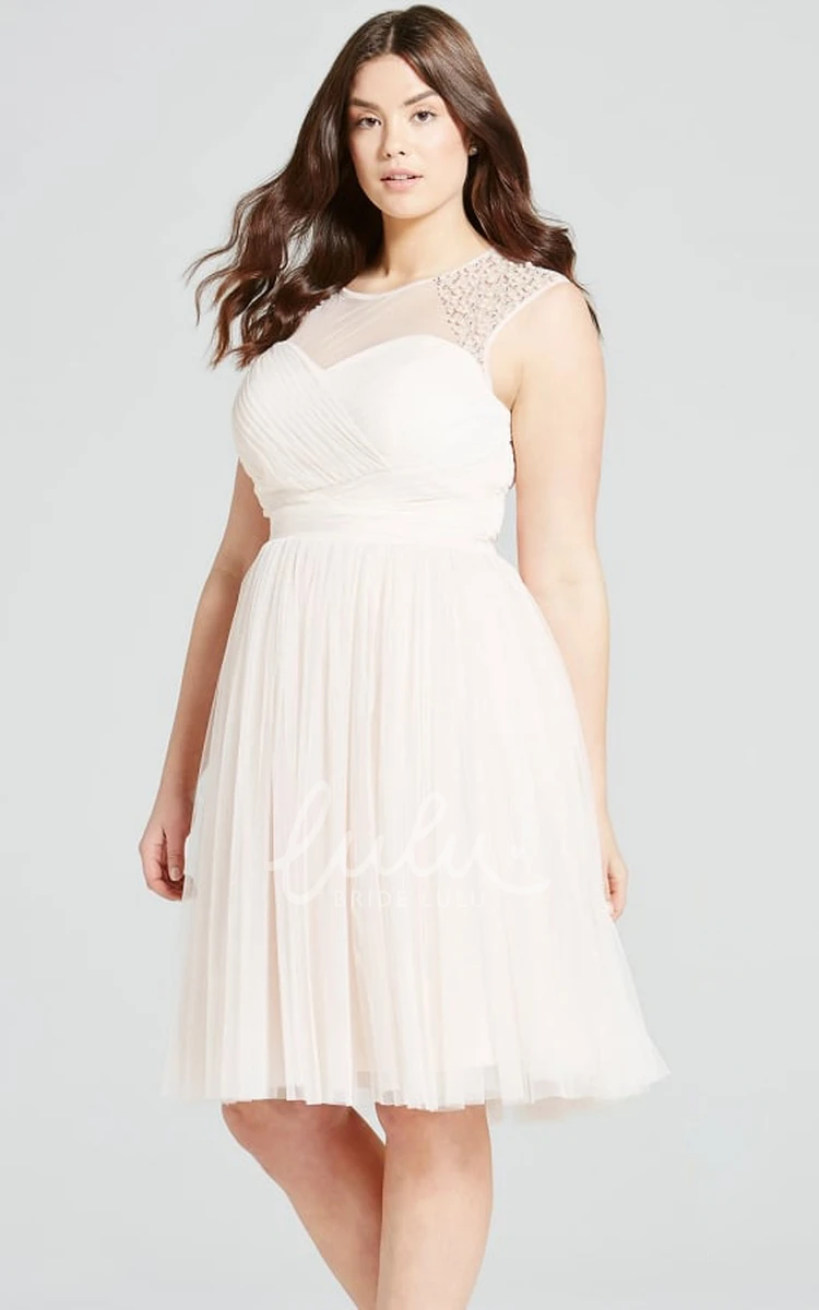 Sleeveless Beaded Tulle Bridesmaid Dress Knee-Length & Modern