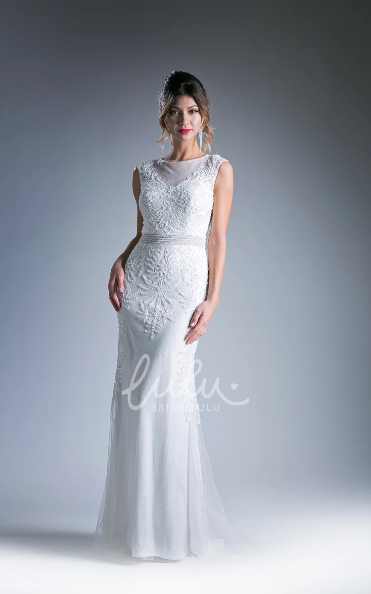 Lace Sheath Sleeveless Dress with Beading and Appliques Bridesmaid Dress