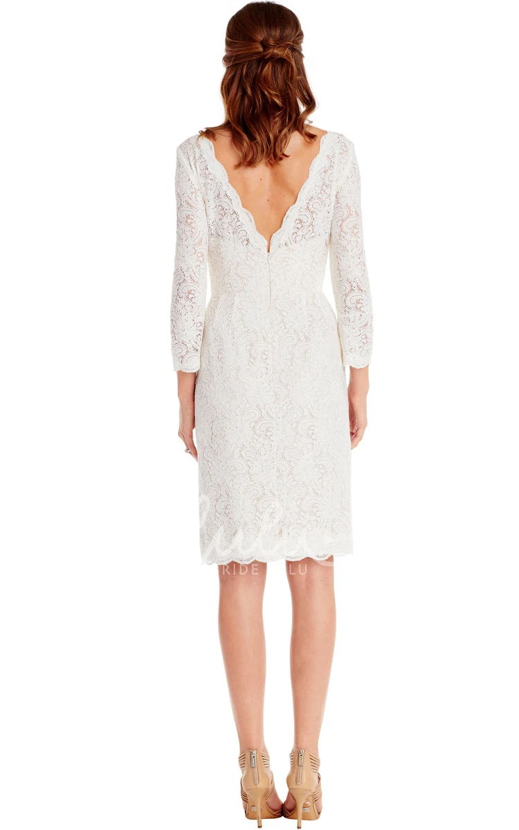 Midi Lace Long-Sleeve Bateau-Neck Elegant Dress
