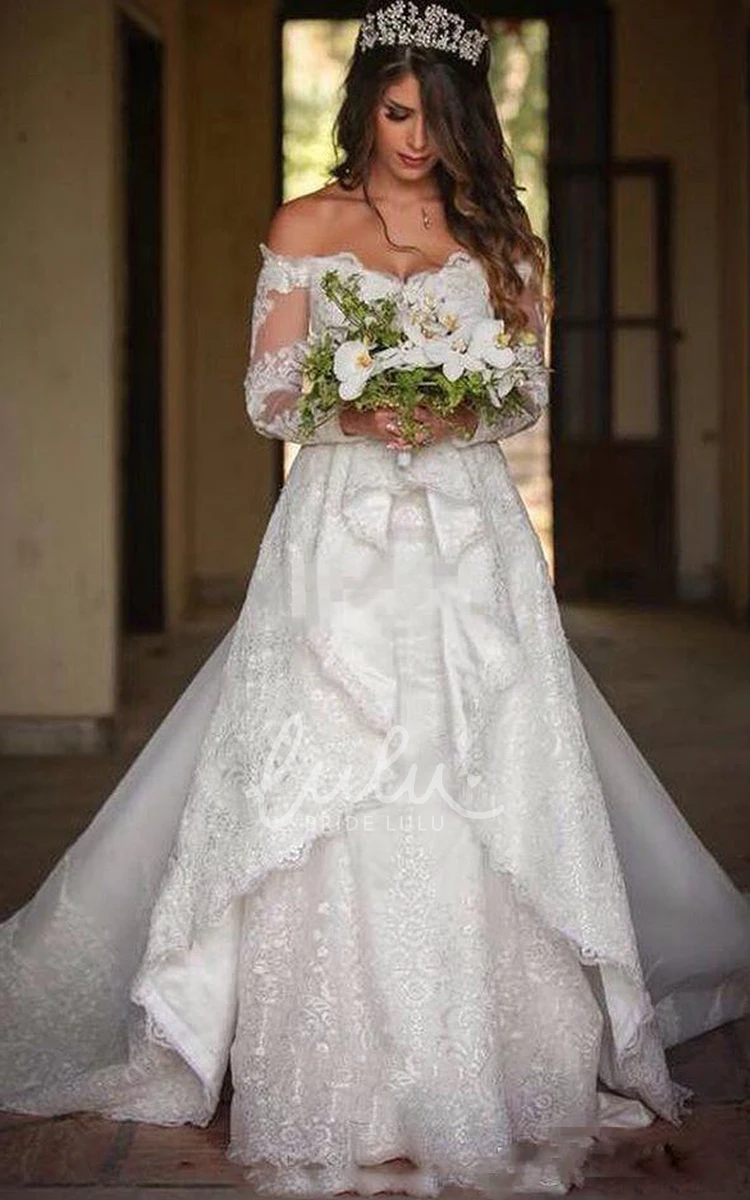 Off-shoulder Lace A-line Wedding Dress with Zipper Closure