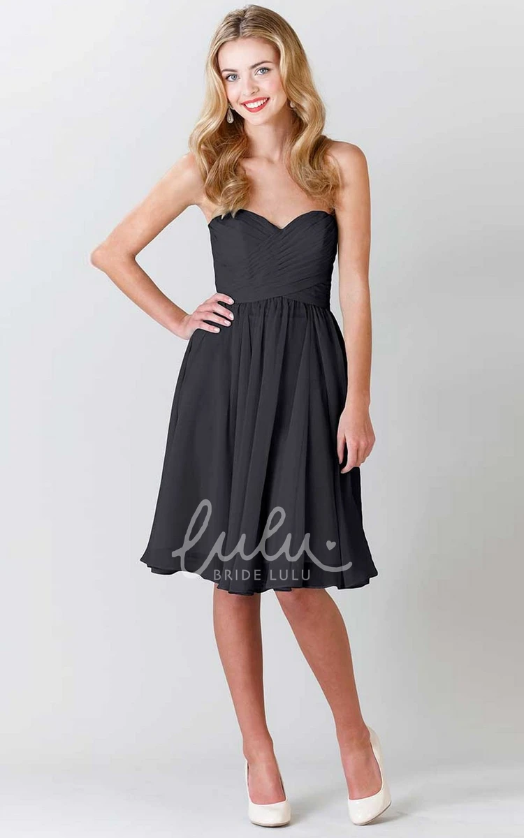 Sweetheart Criss-Cross Chiffon Bridesmaid Dress Knee-Length