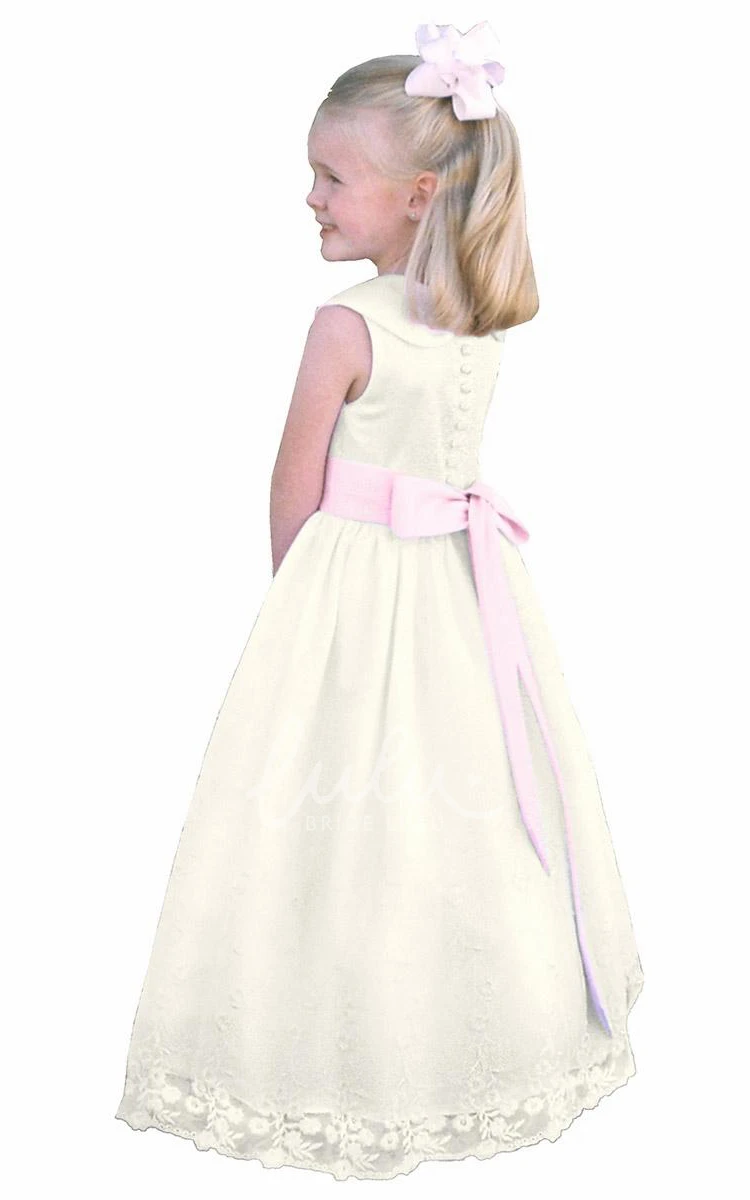 Elegant Satin Sleeveless Flower Girl Dress in Natural Color