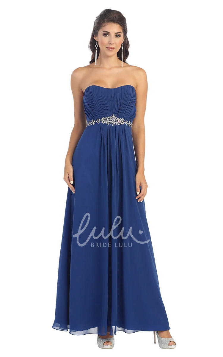 Chiffon Strapless A-Line Dress with Corset Back and Pleats Bridesmaid Dress