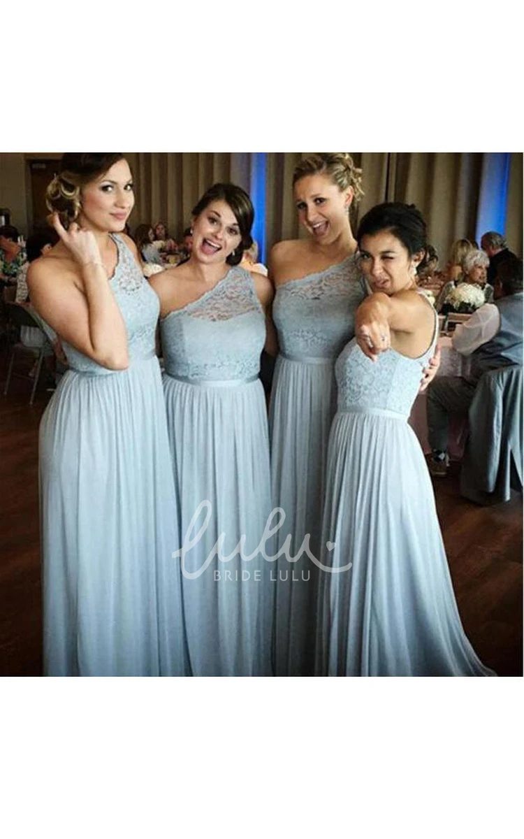 One-shoulder Chiffon Lace Bridesmaid Dress with Bell and Backless Design