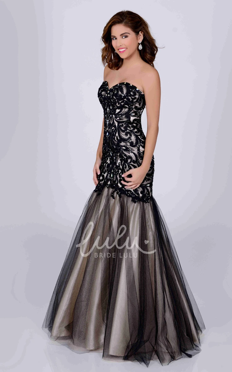 Sweetheart Tulle Mermaid Formal Dress with Sequined Lace Appliques