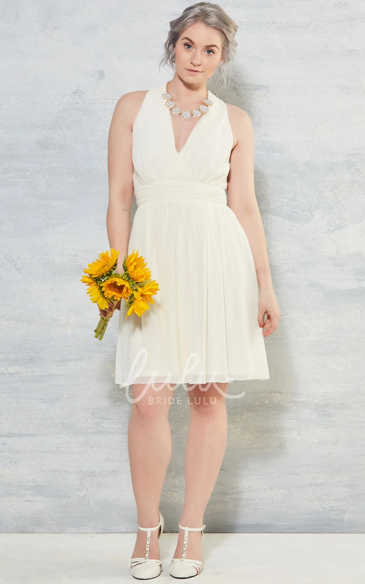 V-Neck Knee-Length Sleeveless Chiffon Wedding Dress with Zipper