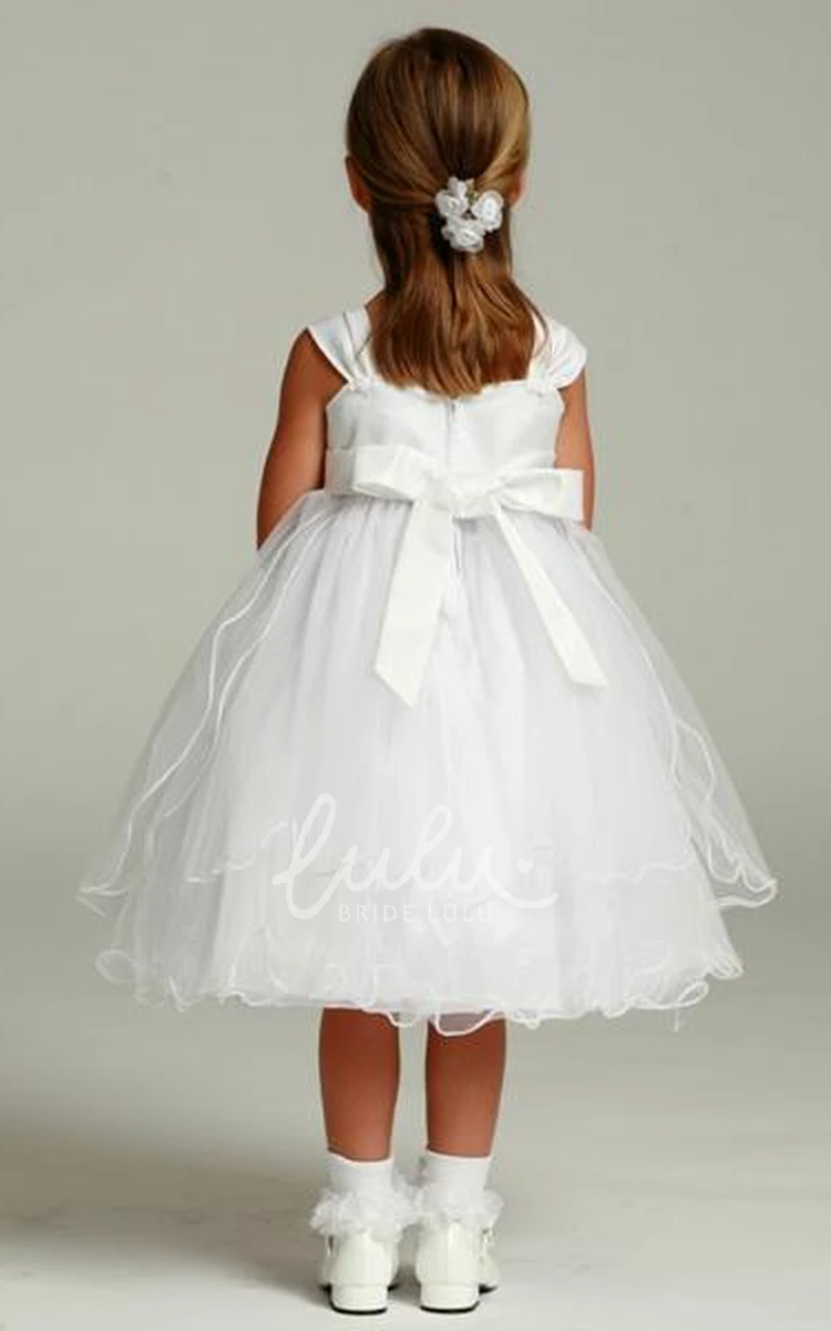 Tiered Tulle Satin Floral Tea-Length Girl Dress