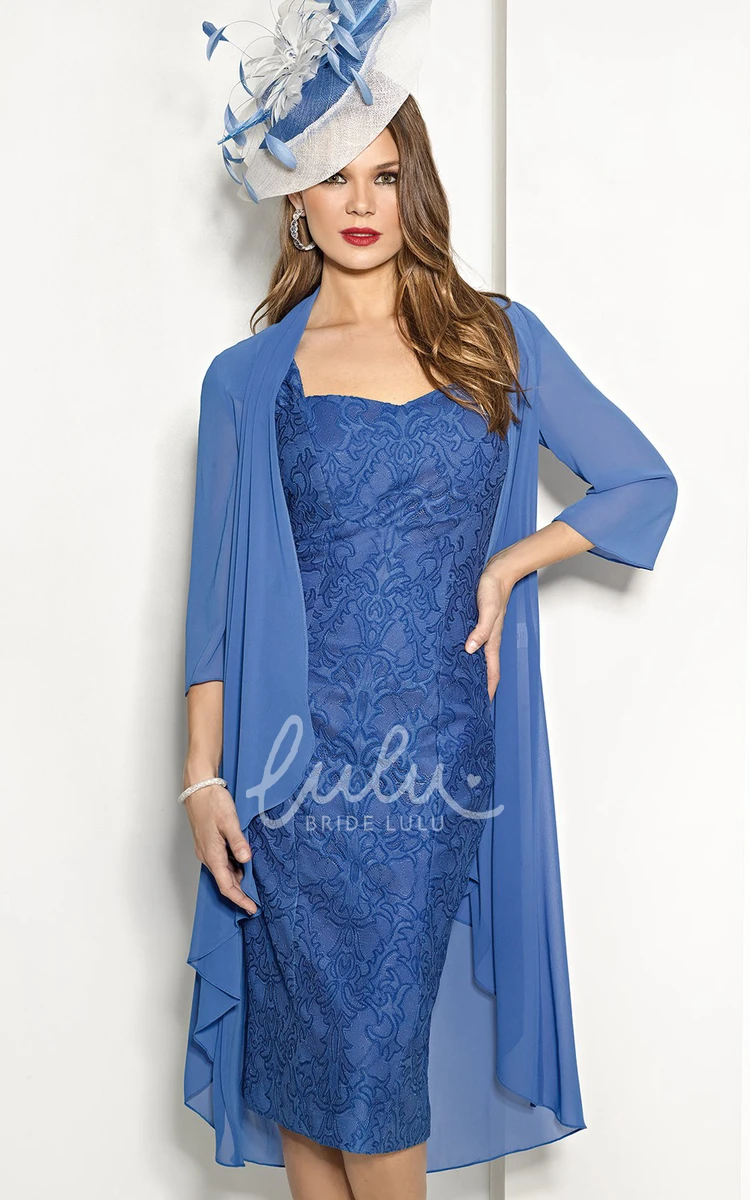 Sheath Mother of the Bride Dress with Knee-Length Chiffon Square Neck and 3/4 Sleeves Modern