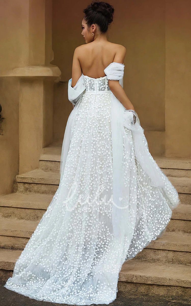 Western Modern Elegant Boho Lace A-Line Dress for Wedding Floral Garden Beach Appliqued Floor Length Bridal Gown