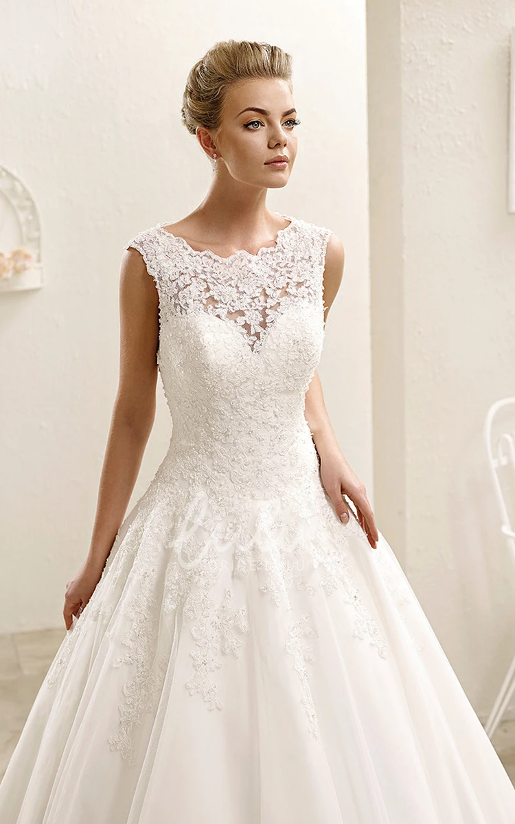 Appliqued Scoop-Neck Wedding Dress Ball Gown Style