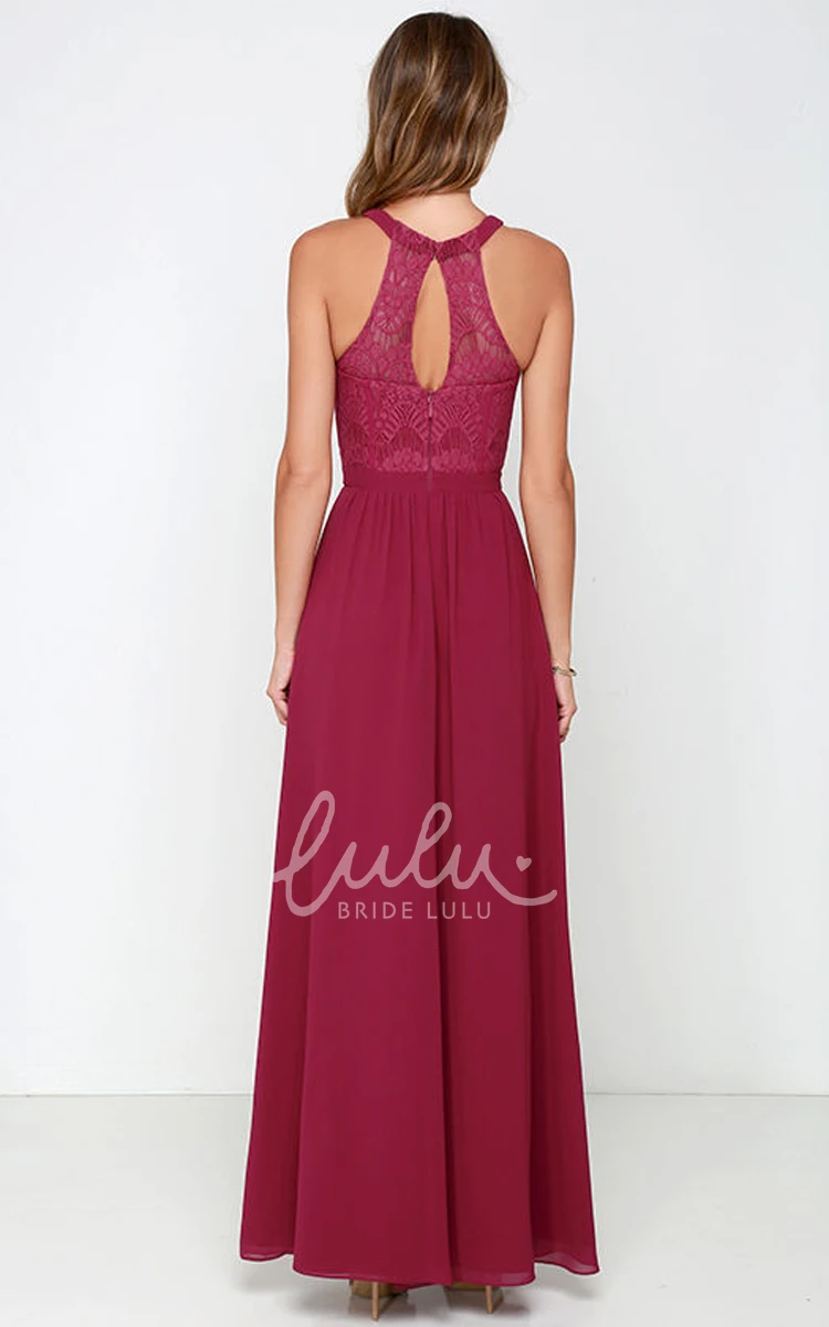 Noble Lace Bodice Chiffon Bridesmaid Dress Sleeveless & Long