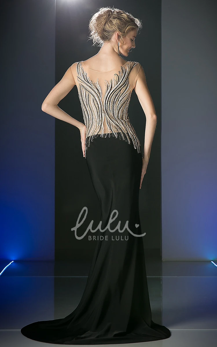 Trumpet Illusion Sleeveless Jersey Prom Dress with Beading