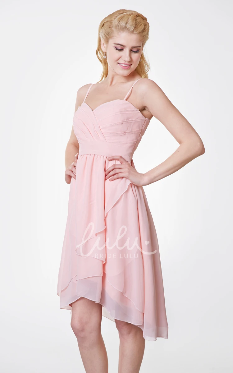 High Low Chiffon Bridesmaid Dress Sweetheart and Spaghetti Straps