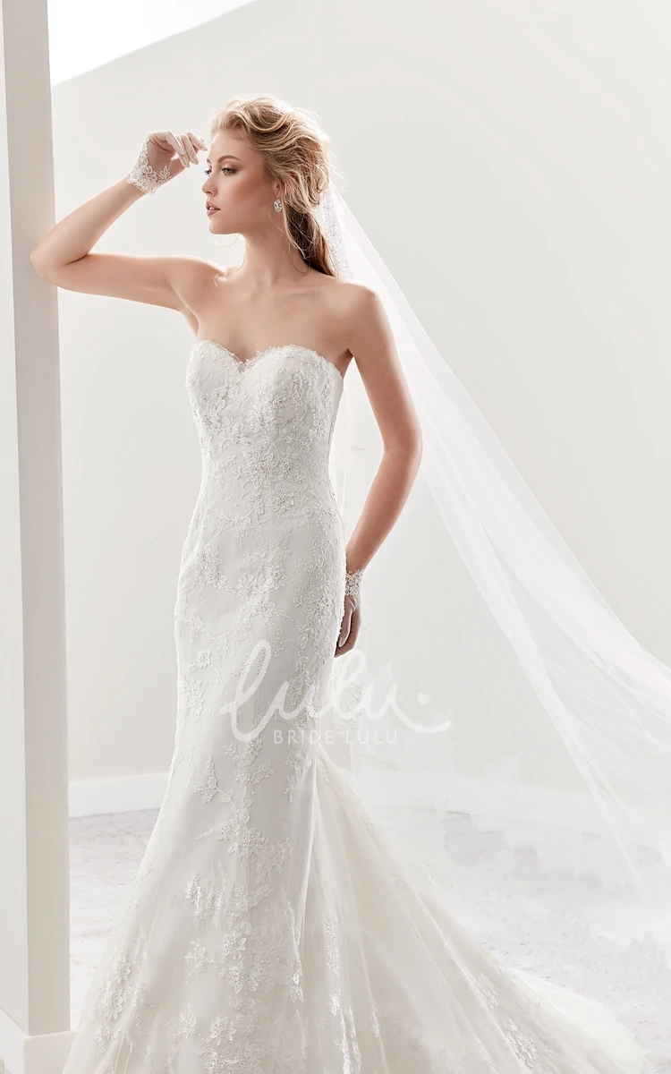 Sheath Mermaid Sweetheart Wedding Dress with Appliques and Open Back Classic Bridal Gown