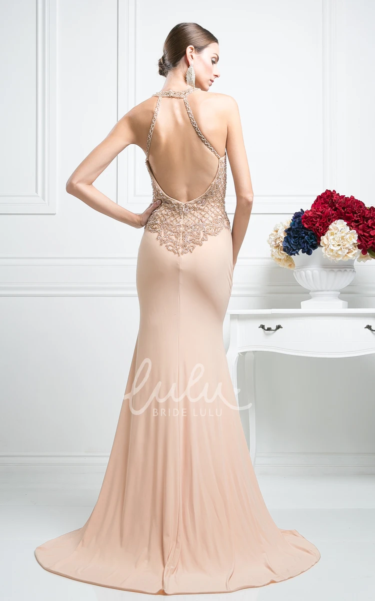 Jewel-Neck Sleeveless Sheath Prom Dress with Beading Details