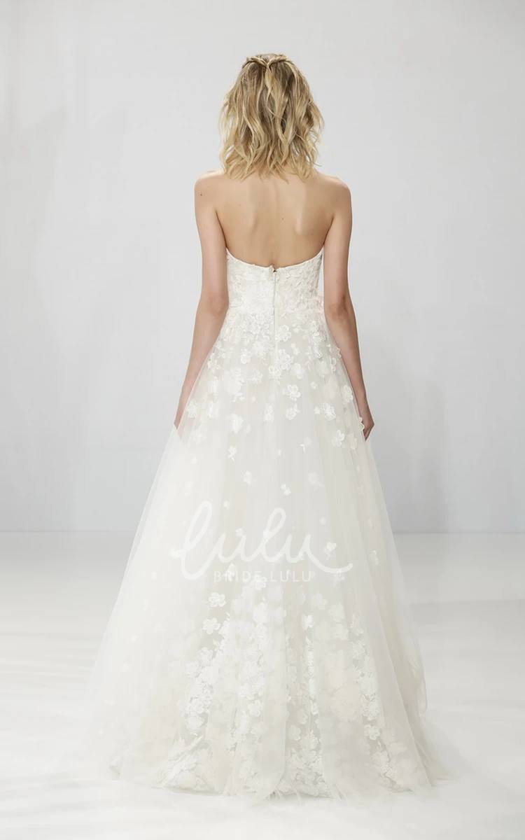 Sweetheart Tulle Wedding Dress with Flower and V-Back A-Line Floor-Length