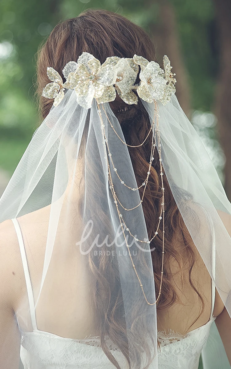 Forest Style Tulle Fingertip Veil with Beads