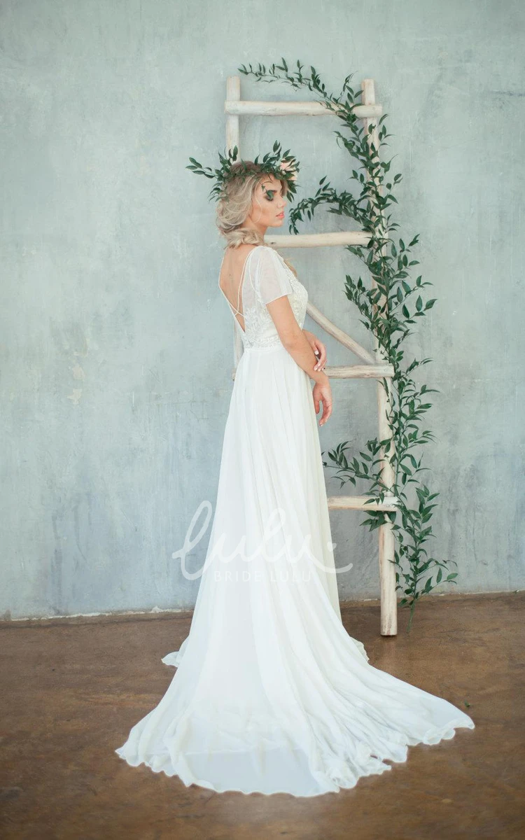 Chiffon A-Line Wedding Dress with Beaded Bodice