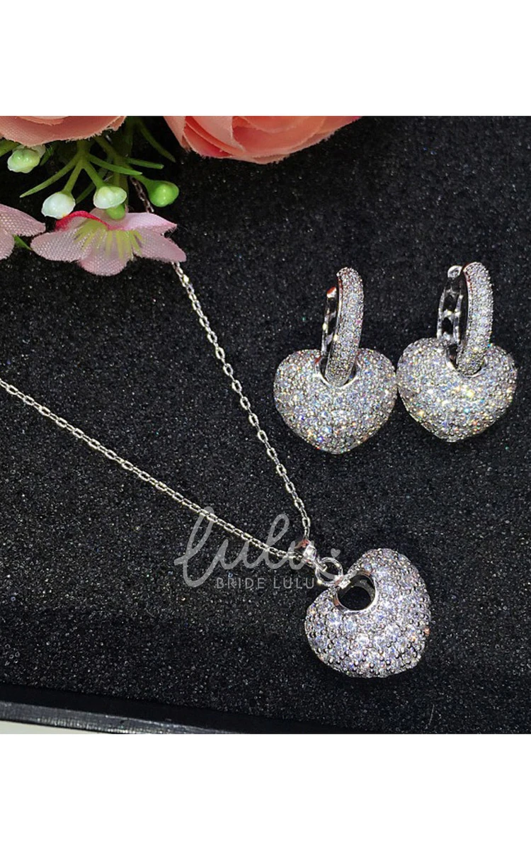 Unique Heart Shape Rhinestone Necklace and Earrings Jewelry Set