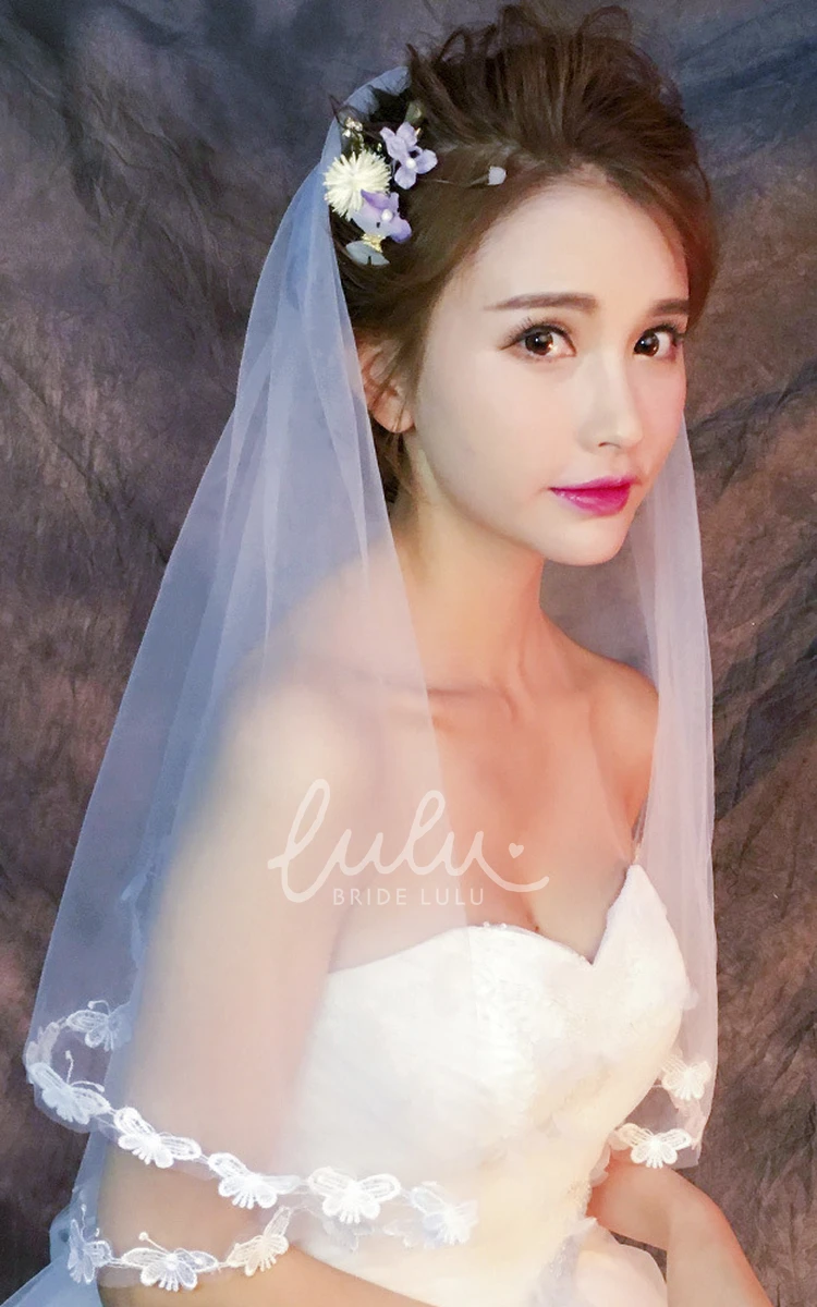 Lace Edge Short Elbow Wedding Veil Elegant Bridal Accessory