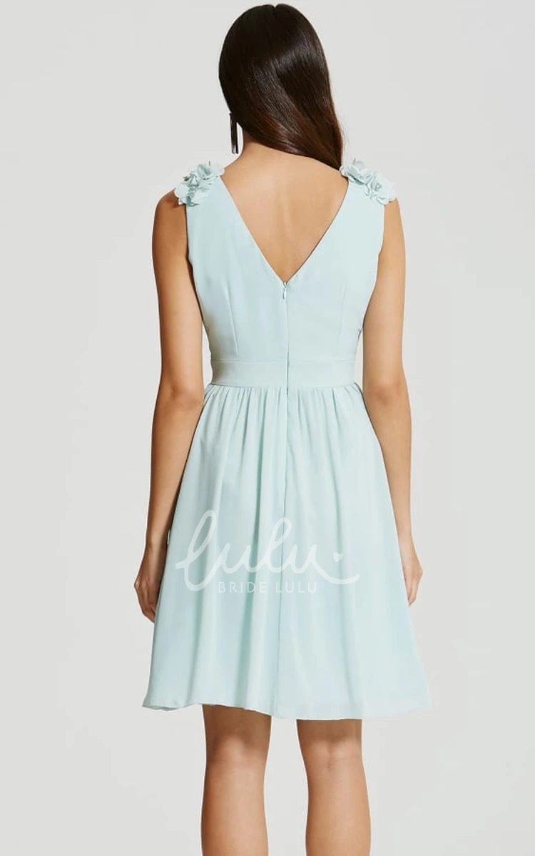 Floral Chiffon Bridesmaid Dress Mini & Flowy Scoop Neck