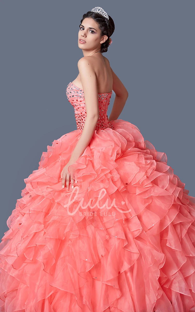 Organza Ruffle Beaded Quincenera Dress