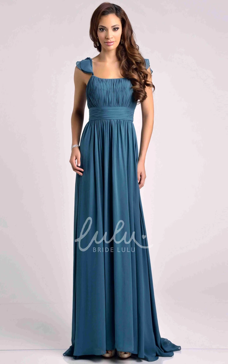 A-Line Ruffle Shoulder Chiffon Bridesmaid Dress with Pleats