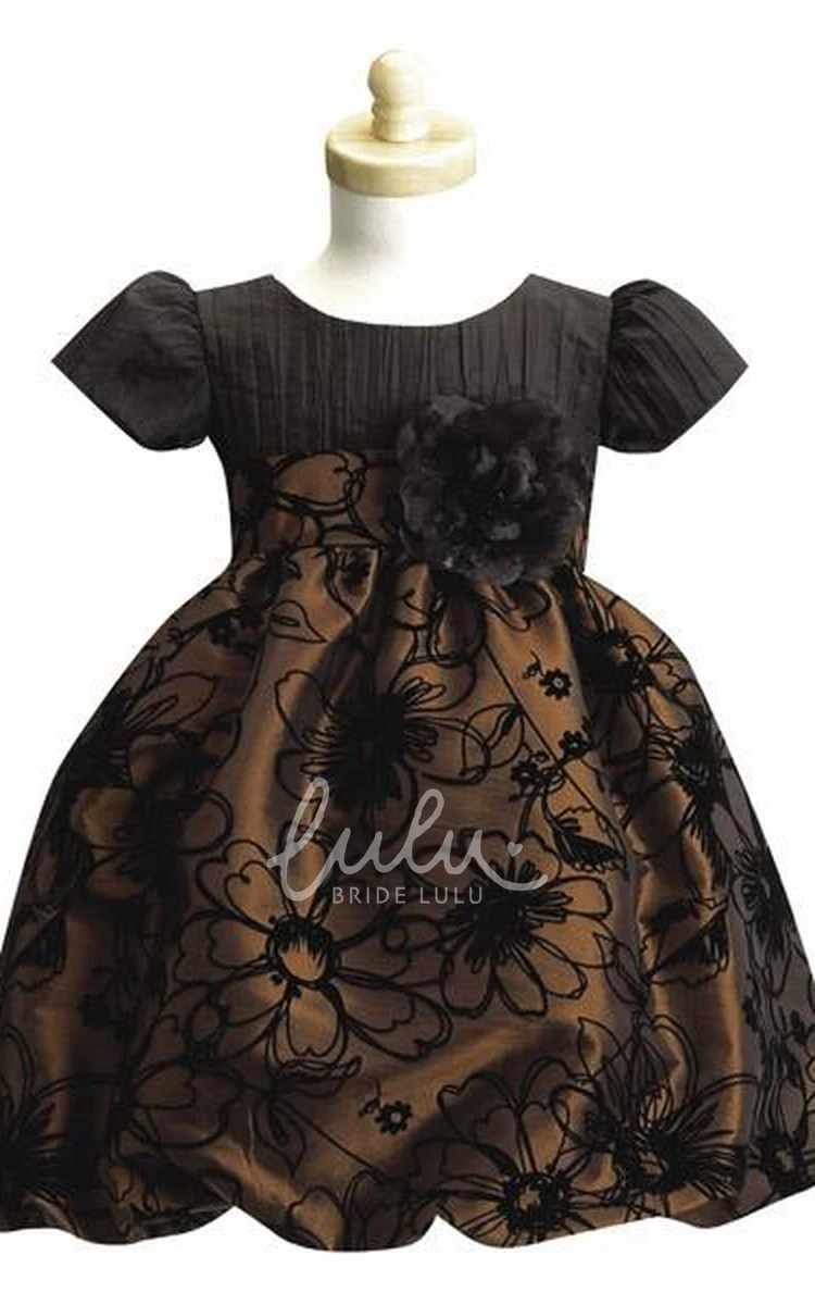 Tiered Taffeta Cap-Sleeve Flower Girl Dress in Tea-Length