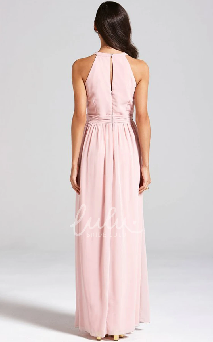 Lace Detail A-Line Bridesmaid Dress with High-Neck 2024