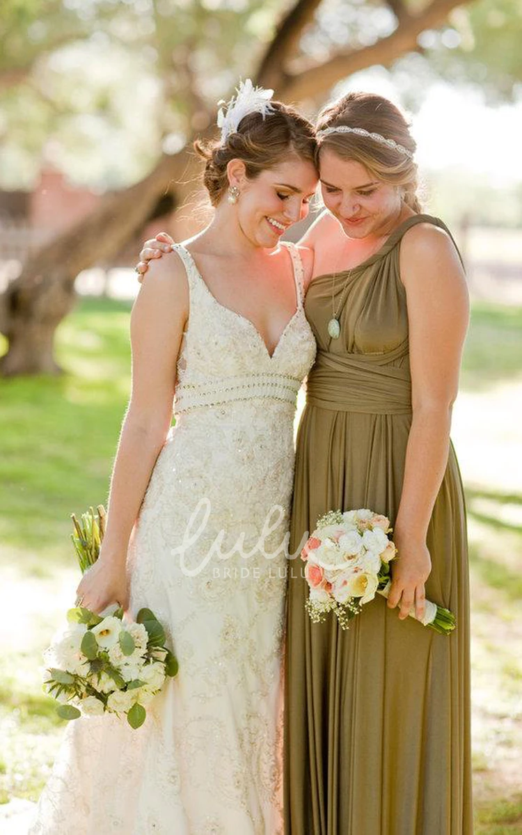 Elegant Convertible Country Bridesmaid Dress with Ribbon Flowy & Unique
