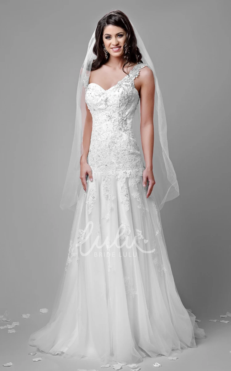 One-Shoulder Lace A-Line Wedding Dress with Dropped Waistline Elegant Wedding Dress 2025 Women