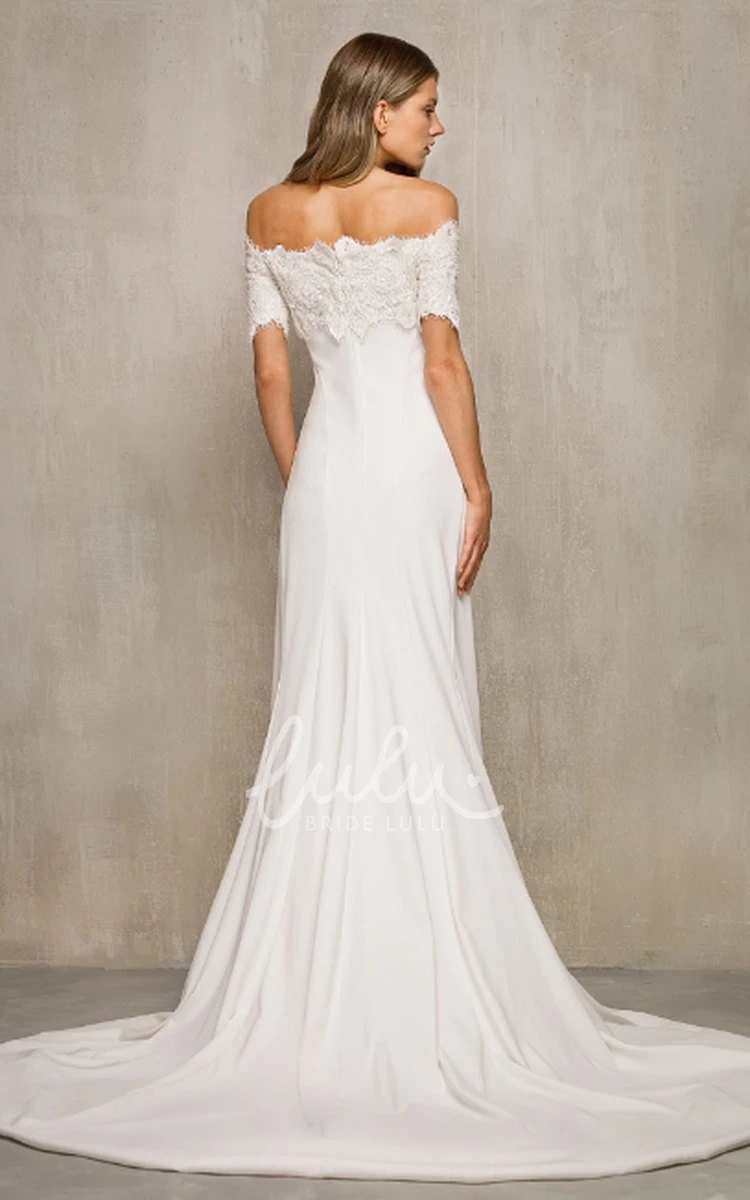 Off-the-shoulder Charmeuse Mermaid Wedding Dress with Short Sleeve Beach Wedding Dress