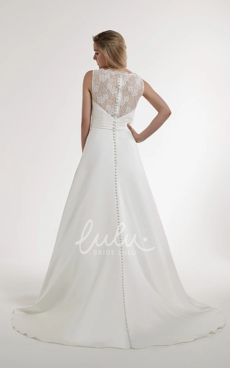 Lace A-Line Maxi Wedding Dress with Illusion Back and Court Train Boho Bridal Gown