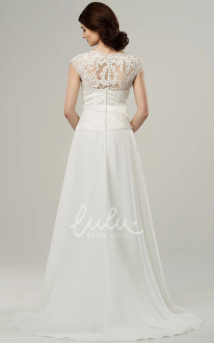 Jewel Cap-Sleeve Chiffon Wedding Dress with Appliques Simple Wedding Dress