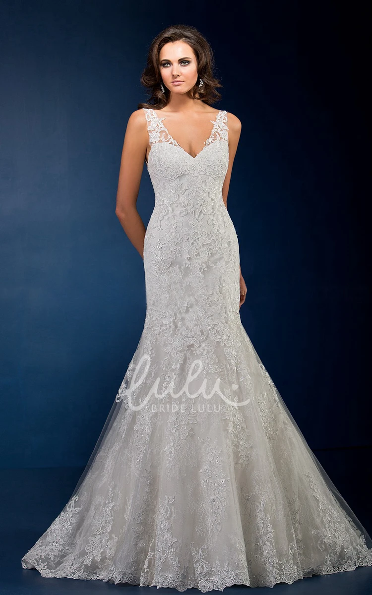 V-Back Applique Sleeveless Mermaid Wedding Dress