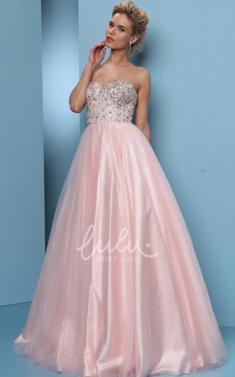 Beaded Sweetheart Tulle&Satin Ball Gown Prom Dress Floor-Length