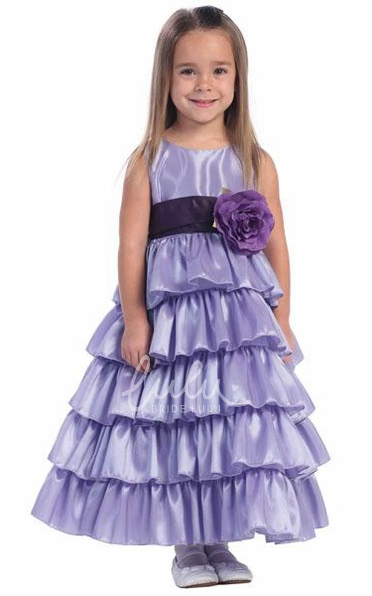 Tiered Taffeta Flower Girl Dress Ankle-Length