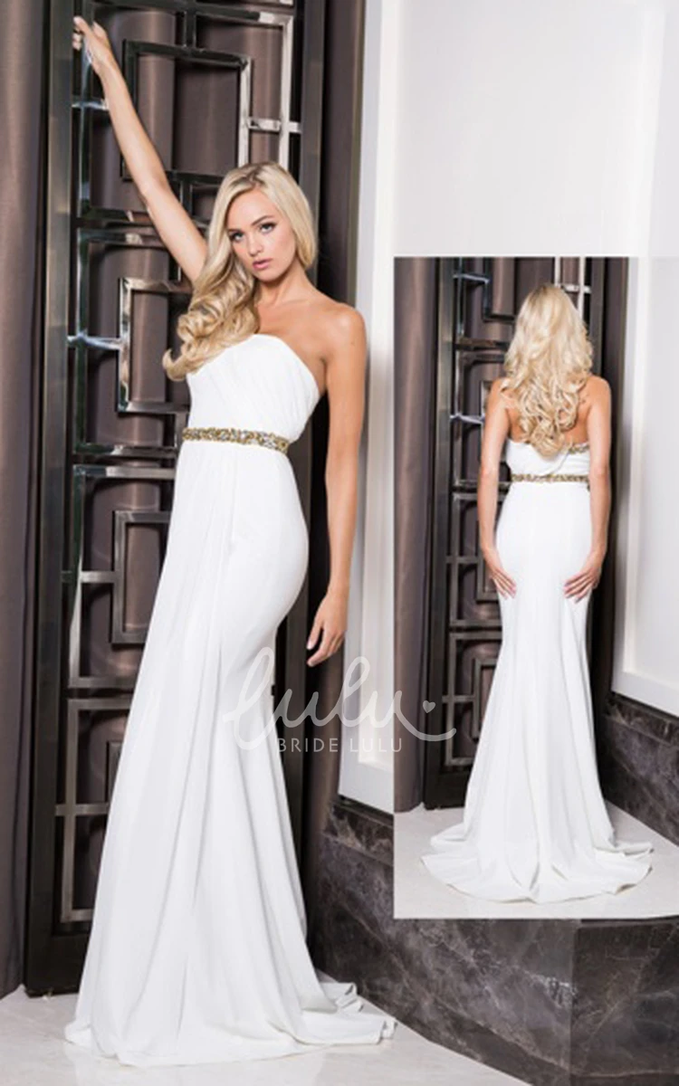 Strapless Sheath Chiffon Prom Dress with Beading Pleats and Backless Style