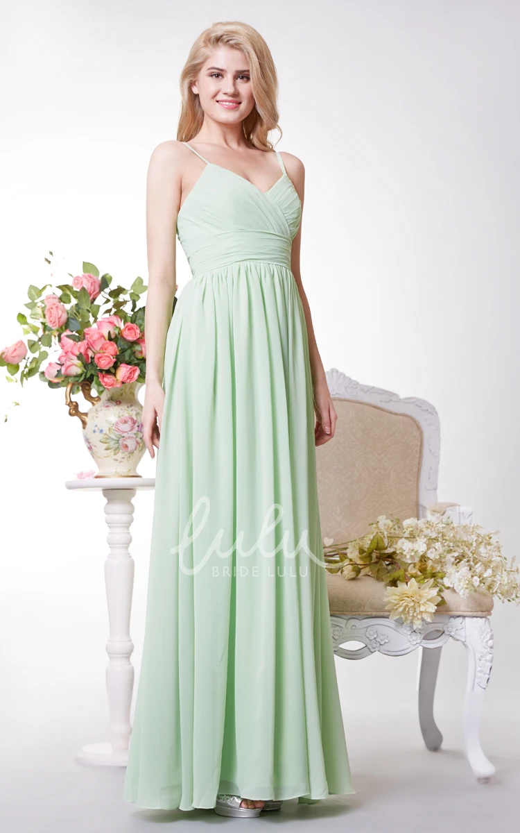 Simple A-line Chiffon Bridesmaid Dress with Spaghetti Straps and Long Length