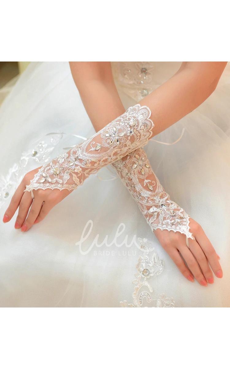 Lace Straps Wedding Dress Gloves White Long Length