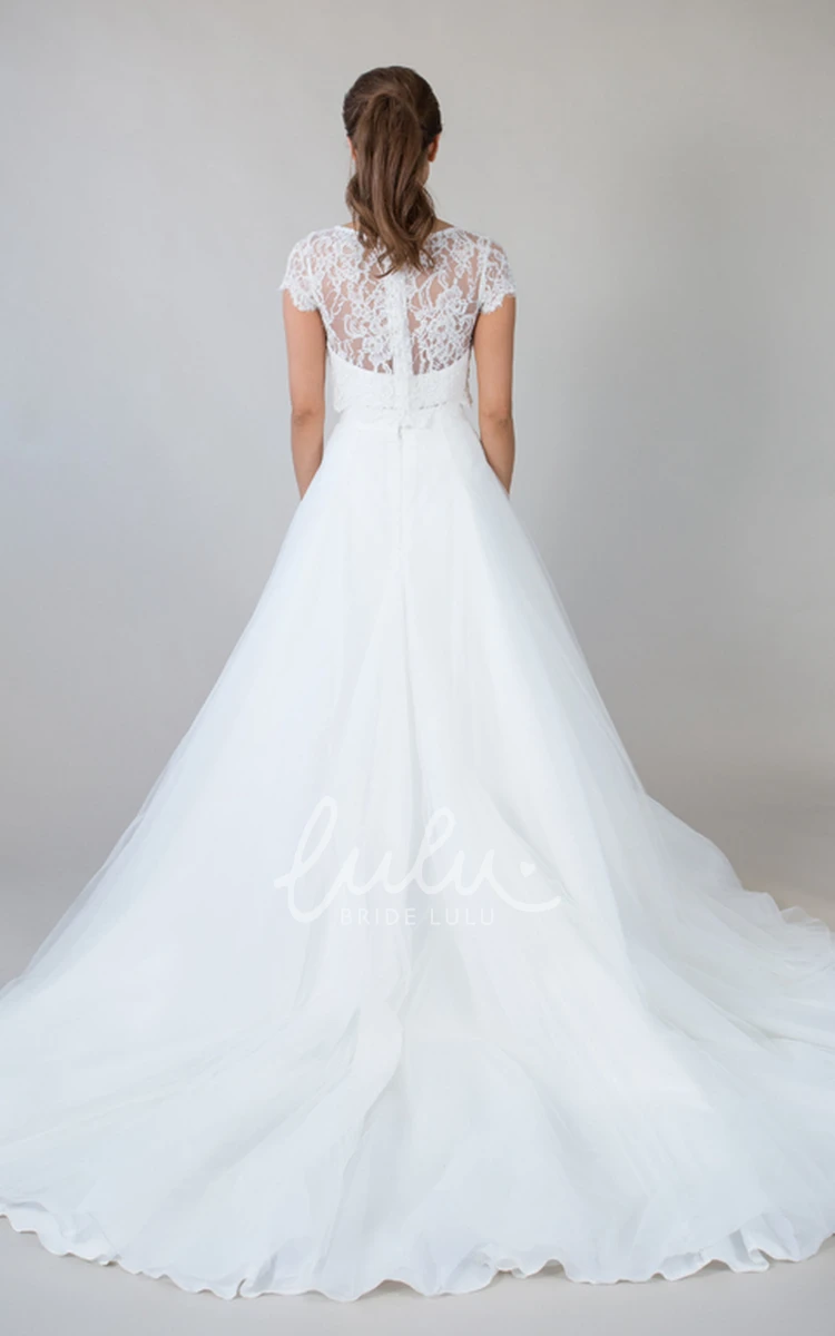 Lace Illusion Scoop-Neck Short-Sleeve Wedding Dress